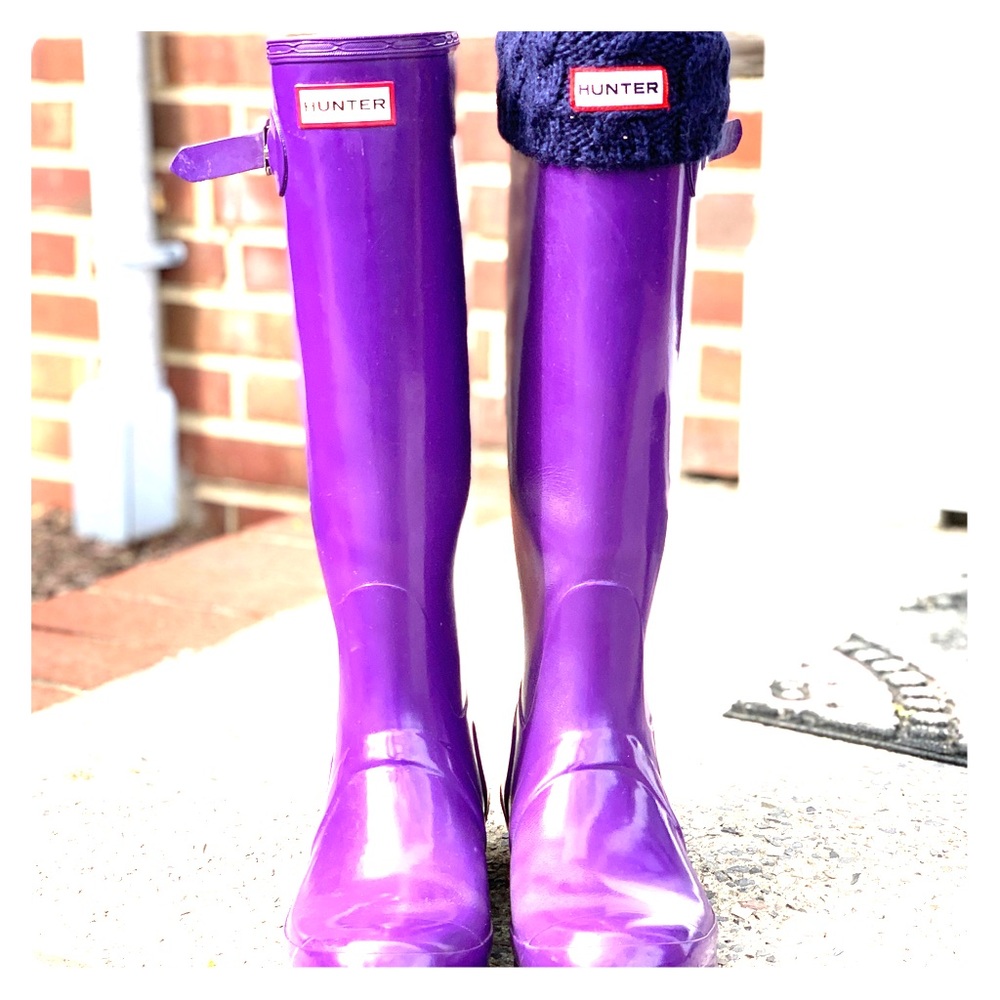 Hunter Tall Glossy Purple Boots With Boot Socks Gem